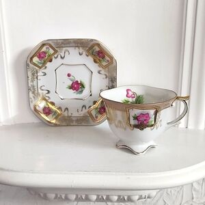Vintage - Hand Painted Shafford Cup / Saucer - With Gilding - Saucer: 5'' W 4 t